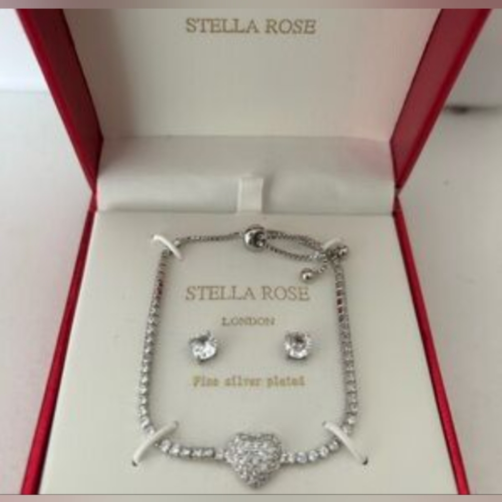 NIB Stella Rose Silvertone Adjustable Bracelet & Earring Jewelry Set